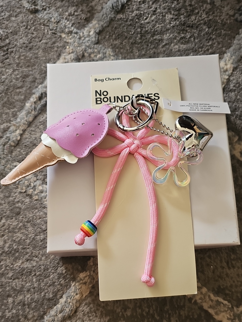 No Boundaries Lavender Ice Cream & Pink Bow Bag Charm Keychain